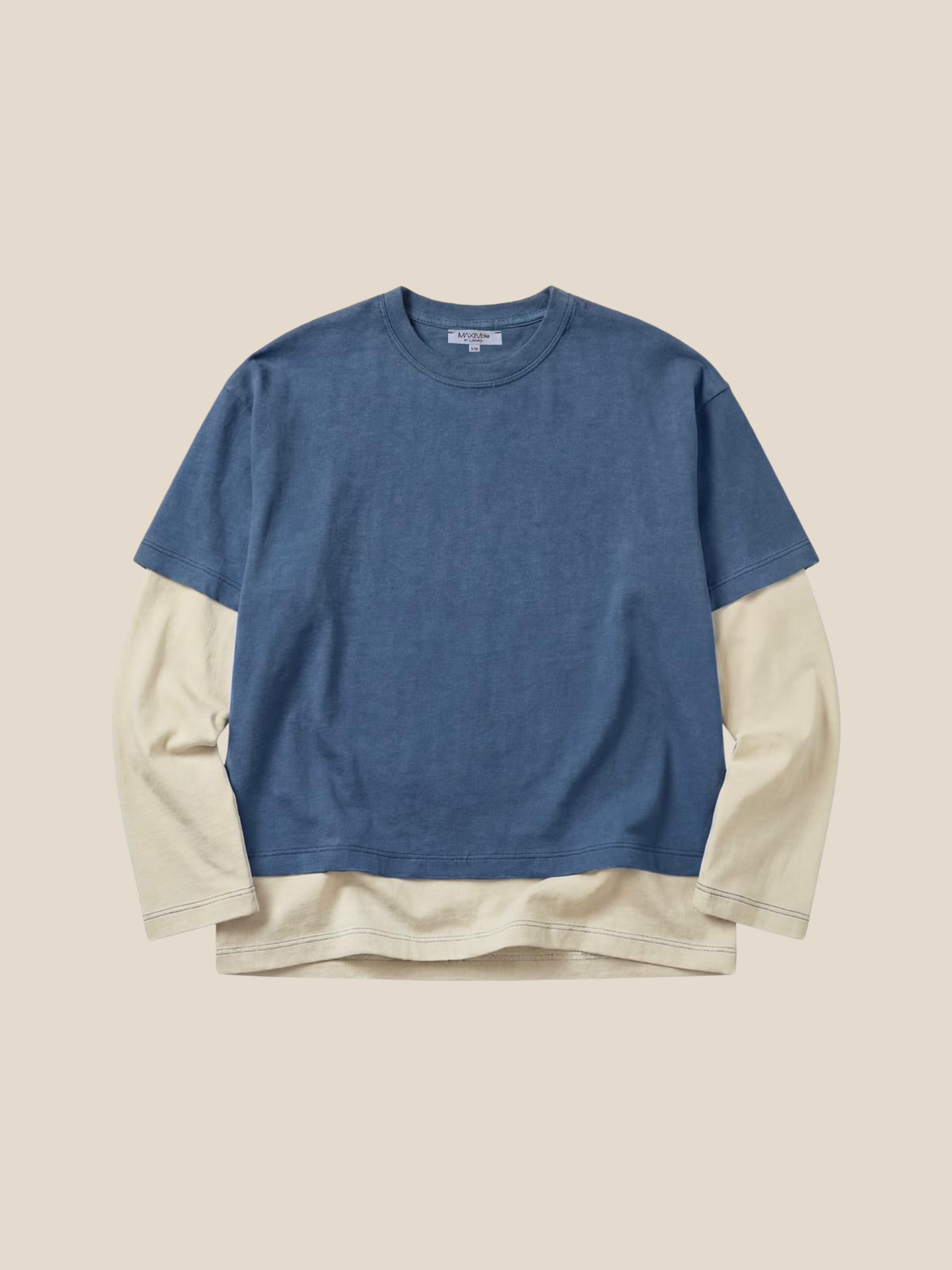 Double sleeves shirt - jeans & cream